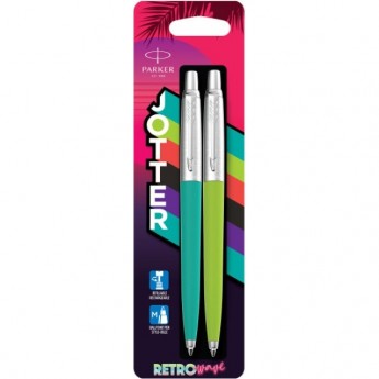 Набор ручек PARKER JOTTER ORIGINALS BALLPOINT PENS 80'S RETRO WAVE, APPLE GREEN + CARIBBEAN BLUE Набор ручек PARKER JOTTER ORIGINALS BALLPOINT PENS 80'S RETRO WAVE, APPLE GREEN + CARIBBEAN BLUE